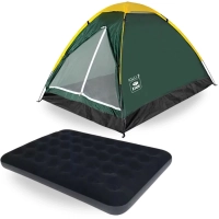 Kit Barraca Camping 2 Pessoas Verde Coluna D'agua 300mm + Colcho Casal Deluxe