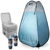 Kit Porta Potti Sanitrio Porttil Kala 20 L + Barraca Trocador Pop Up Ntk + 2 Litros de Bac Bus