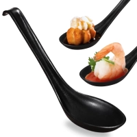 Colher de Petiscos e Sopa 17 Cm em Melamina/ Plstico Preta Buffet Comida Japonesa Oriental