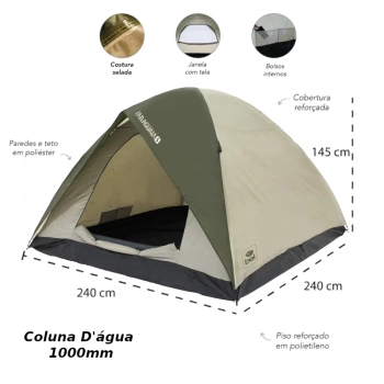 Barraca Camping 5 Pessoas Coluna D Agua 1000mm Araguaia