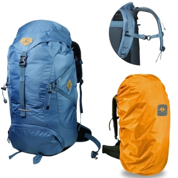 Mochila Guar Azul 50 L Guepardo Cargueira Camping com Cinta Ajustvel, Capa Protetora de Chuva e Divisrias Internas