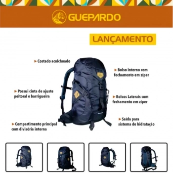 Mochila Guar Azul 50 L Guepardo Cargueira Camping com Cinta Ajustvel, Capa Protetora de Chuva e Divisrias Internas