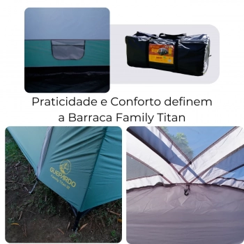 Kit Barraca Camping 12 Pessoas Family Titan Coluna D gua 2000mm Guepardo + 3 Sacos de Dormir Solteiro