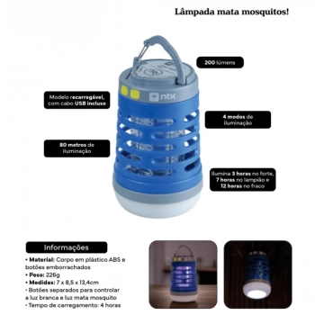 Lampio Lanterna Mata Mosquito Trap Light Ntk Led Usb Recarregvel