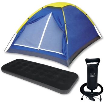 Kit Barraca Camping Iglu 3 Pessoas + Colcho Inflvel Solteiro Preto + Bomba de Inflar