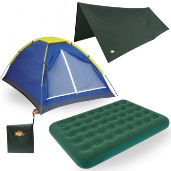 Kit Barraca Iglu 3 Pessoas 300mm + Colchao Inflavel Casal com Fole + Lona Cobertura 3m X 2,60m