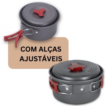 Kit Fogareiro a Gs Etna 2 Bocas Horizontal Ao Inox + Jogo de Panelas Camp 2 Ntk 7 Peas Camping Pesca