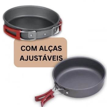 Kit Fogareiro a Gs Etna 2 Bocas Horizontal Ao Inox + Jogo de Panelas Camp 2 Ntk 7 Peas Camping Pesca