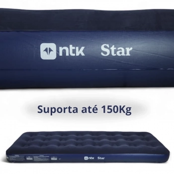 Kit 2 Colches Inflveis Modelo Star Ntk Solteiro + Casal Azul para Camping e Pesca