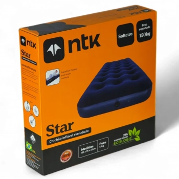 Kit 2 Colches Inflveis Modelo Star Ntk Solteiro + Casal Azul para Camping e Pesca