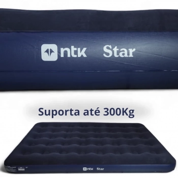 Kit 2 Colches Inflveis Modelo Star Ntk Solteiro + Casal Azul para Camping e Pesca