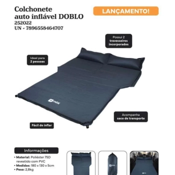 Colchao Auto Inflavel Colchonete Doblo Ntk Casal 1,80m X 1,30m Ideal para Viagens de Carro, Camping e Pesca