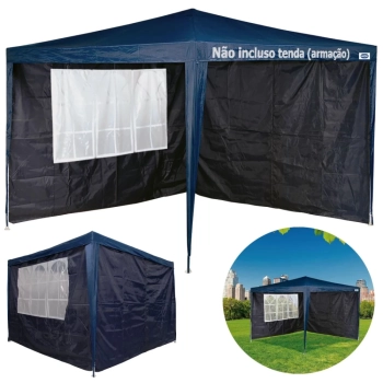 Kit Tenda de Encaixe Base e Topo 3m X 3m Poliester Oxford Azul com 2 Paredes