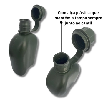 Cantil Plstico 950 Ml Camping Trilha com Capa Verde Militar Guepardo