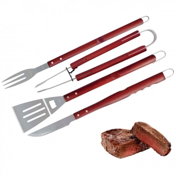 Kit Churrasco 5 Peas Tbua em Bambu com Garfo Faca Esptula e Pegador