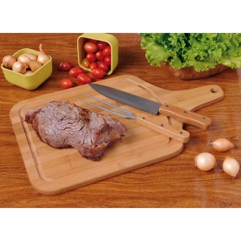 Kit Churrasco 5 Peas Tbua em Bambu com Garfo Faca Esptula e Pegador