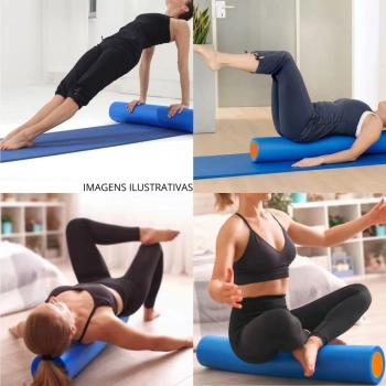 Rolo para Exerccios Alongamento e Equilbrio 90cm Pilates Yoga Liveup Sports Fisioterapia Azul e Laranja