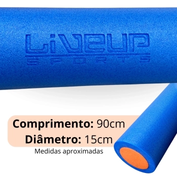 Rolo para Exerccios Alongamento e Equilbrio 90cm Pilates Yoga Liveup Sports Fisioterapia Azul e Laranja